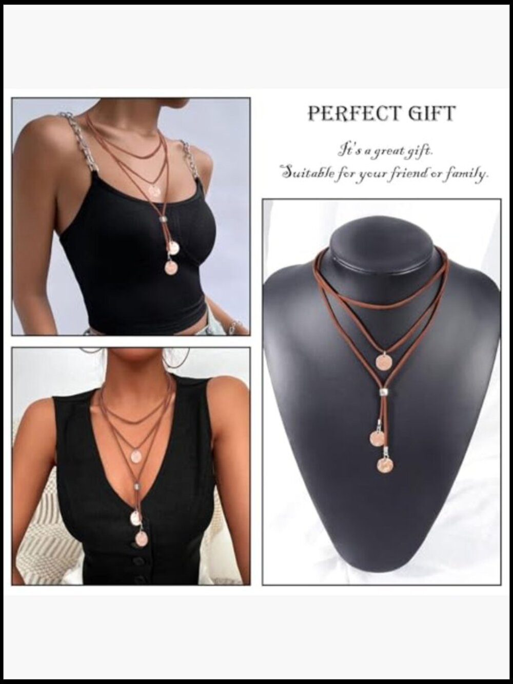 Layered Suede Choker Necklace Boho Western Cowgirl Jewelry Long Pendant - Picture 5 of 7